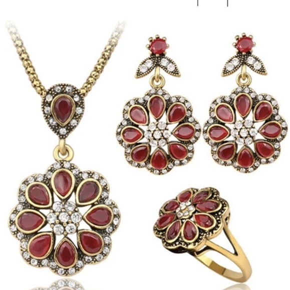 Turkish Vintage Style Jewelry Set forWomen,NEW,3Pcs,Flower,WeddingHandmadeGift - Picture 3 of 7